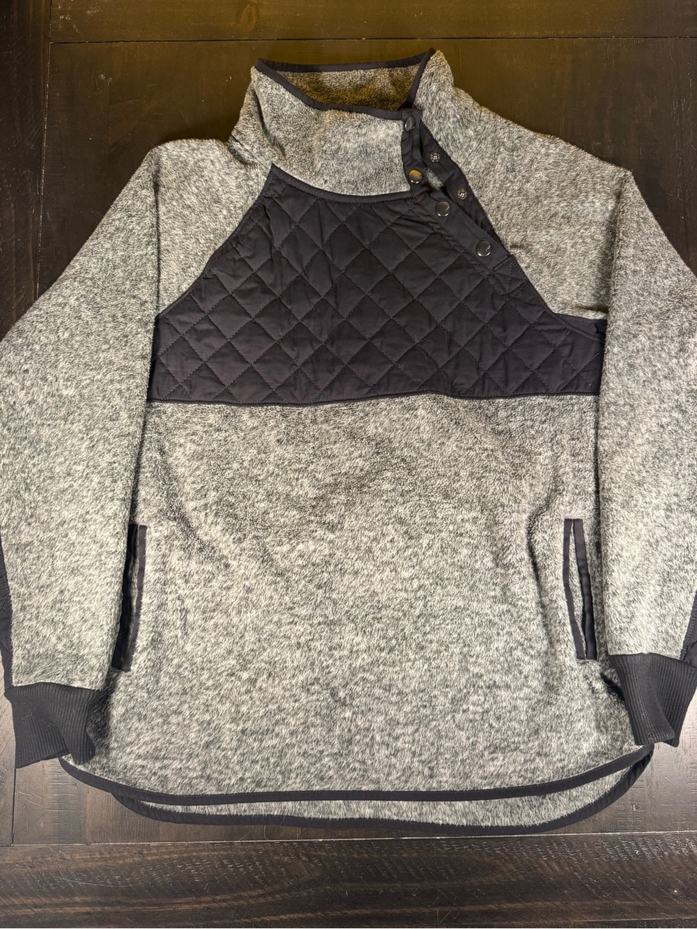 Abercrombie & Fitch Asymmetrical Quilted Snap Neck Fleece Pullover Gray L